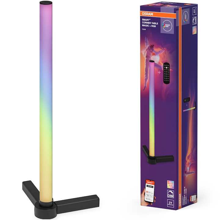 Lampa LED inteligenta OSRAM Smart+ Wi-Fi Magic, 7.5W, RGB, dimabila, IP20, cu telecomanda, compatibil cu aplicatia SMART+ / Amazon Alexa / Google Home, Negru