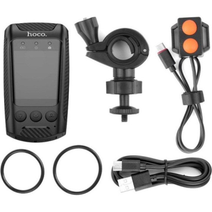 Camera ciclism Hoco DV104 4K, display 2in, rezistent la socuri, impermeabil, negru