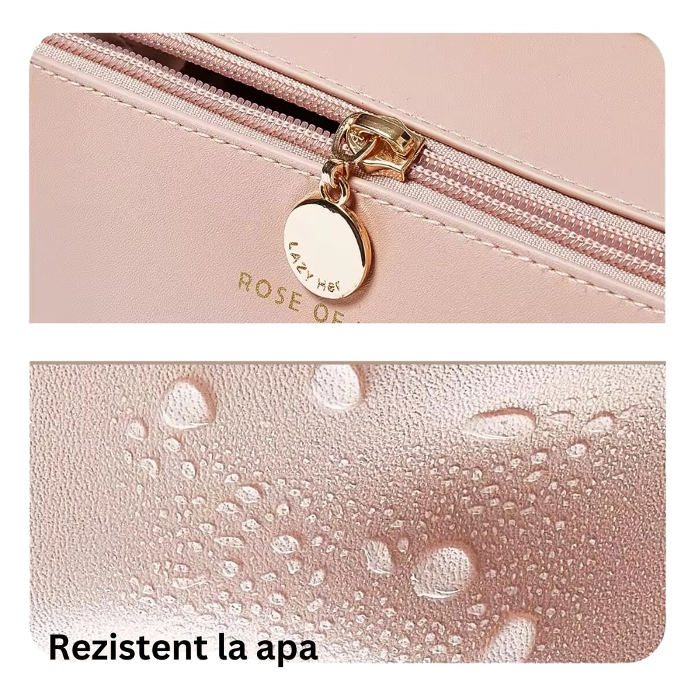 Geanta pentru cosmetice de calatorie Macvi®, din piele rezistenta la apa, cu maner si compartiment spatios, 24x11.5x11.5 cm, ideala pentru femei, roz