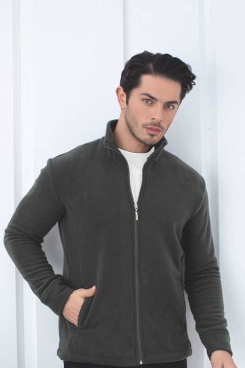 Jacheta tip Hanorac Polar pentru Barbati, cu Fermoar si buzunare 1027 KAKI 11755, Kaki