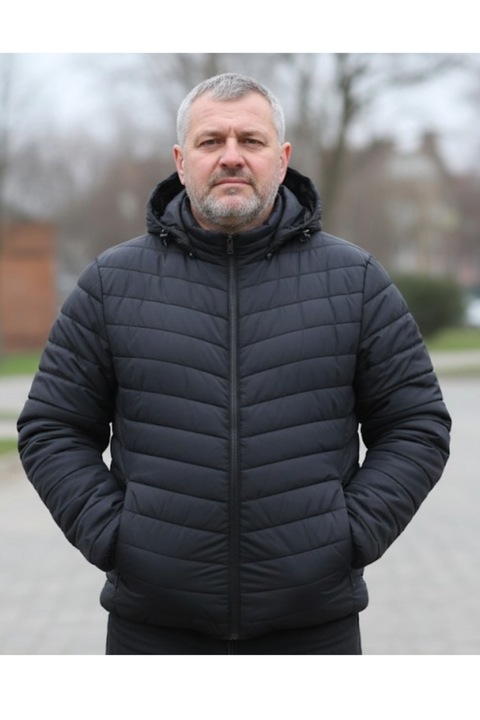 Geaca de Fas pentru Barbati marime mare, cu gluga detasabila, buzunare cu fermoar negru D719 11840, Negru