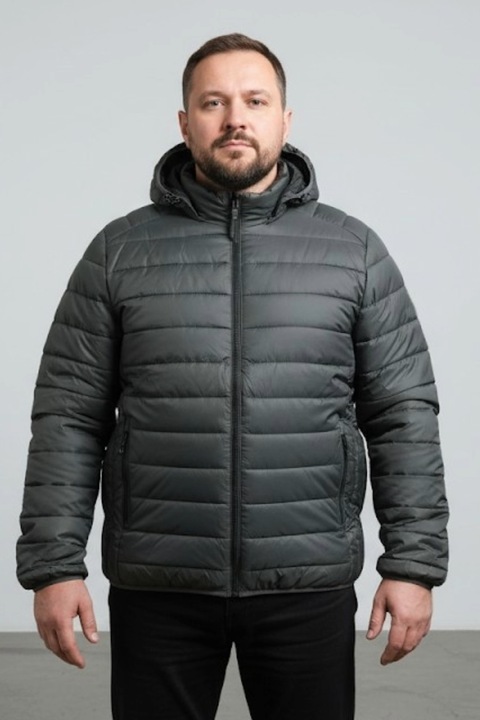 Geaca fas Matlasata Barbati marime mare, cu gluga detasabila, buzunare cu fermoar kaki F07 11900, Kaki