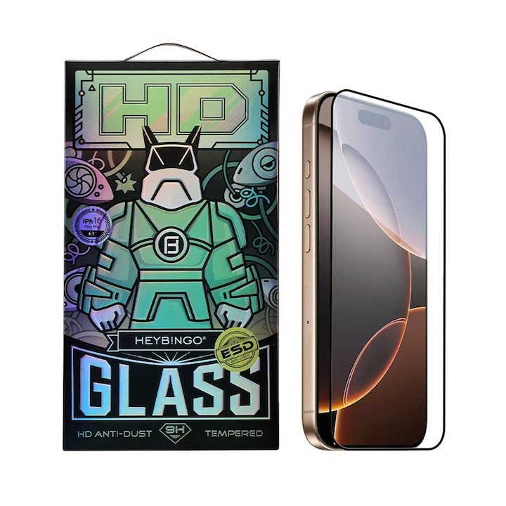 Folie de Sticla Pentru Apple iPhone 14 PRO HEYBINGO, 9H RTS HD din Sticla Securizata Antistatica Transparenta, cu Kit Aplicare, Rezistenta la Zgarieturi, Nu Lasa Amprente