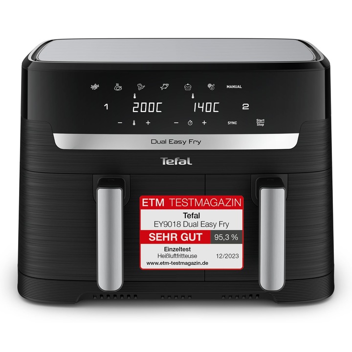 Tefal Dual Easy Fry forrólevegős fritőz, 8,3 L, 1800 W, fekete
