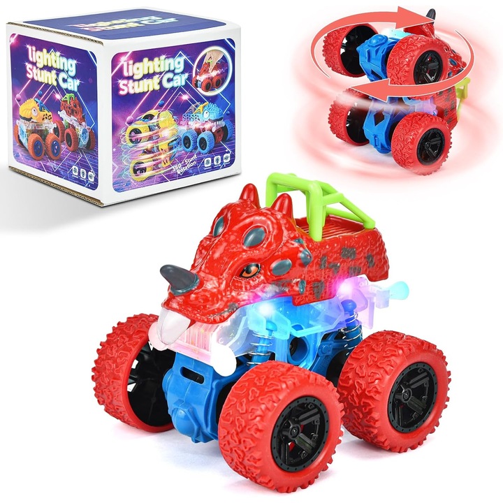 Masina de jucarie, Jucarii dinozaur din Lodby, jucarii cu camion monstru, impingeti si mergeti masini dinozauri toys pentru copii cu varsta de 3-5 ani, Rosu
