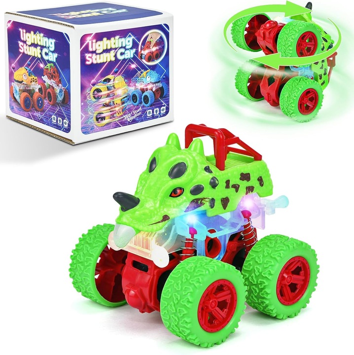 Masina de jucarie, Jucarii dinozaur din Lodby, jucarii cu camion monstru, impingeti si mergeti masini dinozauri toys pentru copii cu varsta de 3-5 ani, Galben deschis