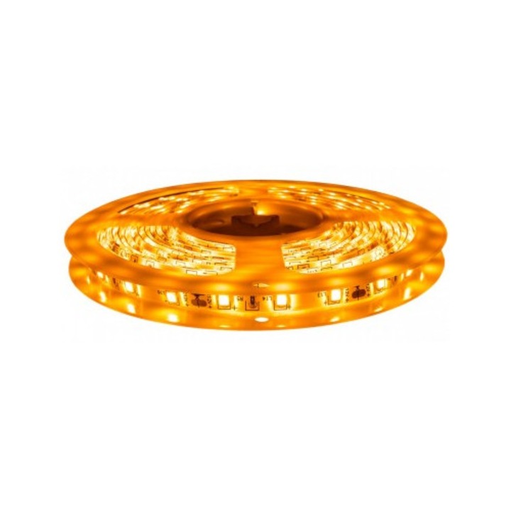 Жълта LED лента, 60 светодиода 3528/метър, 12V, водоустойчива, на ролка от 5 метра