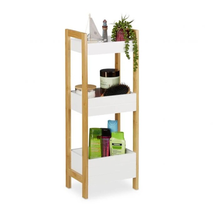 B2X fürdőszobai polc 3 kosárral, természetes bambusz, 82x25,5x7,6cm