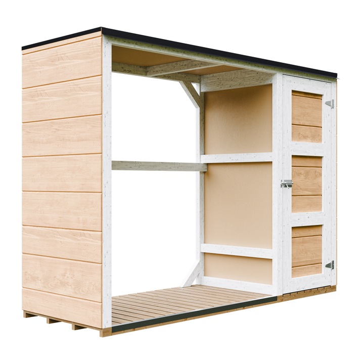 Sopron pentru lemne de foc - 75 x 217 x 159 cm - Sopron pentru unelte si busteni 1,09 m² + 0,53 m² - TIMBELA M981-HARVEST HONEY