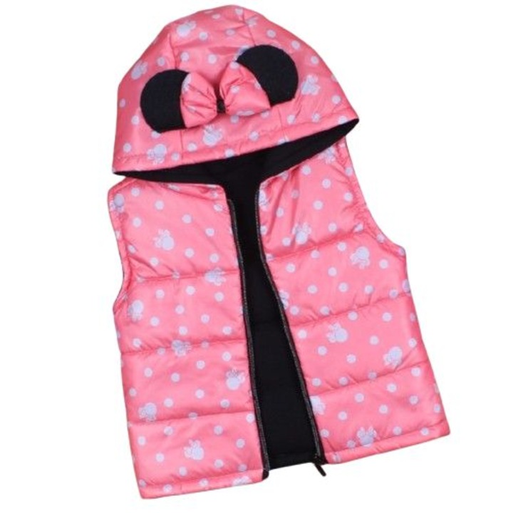 Vesta din fas "Minnie", gluga cu fundita, Roz