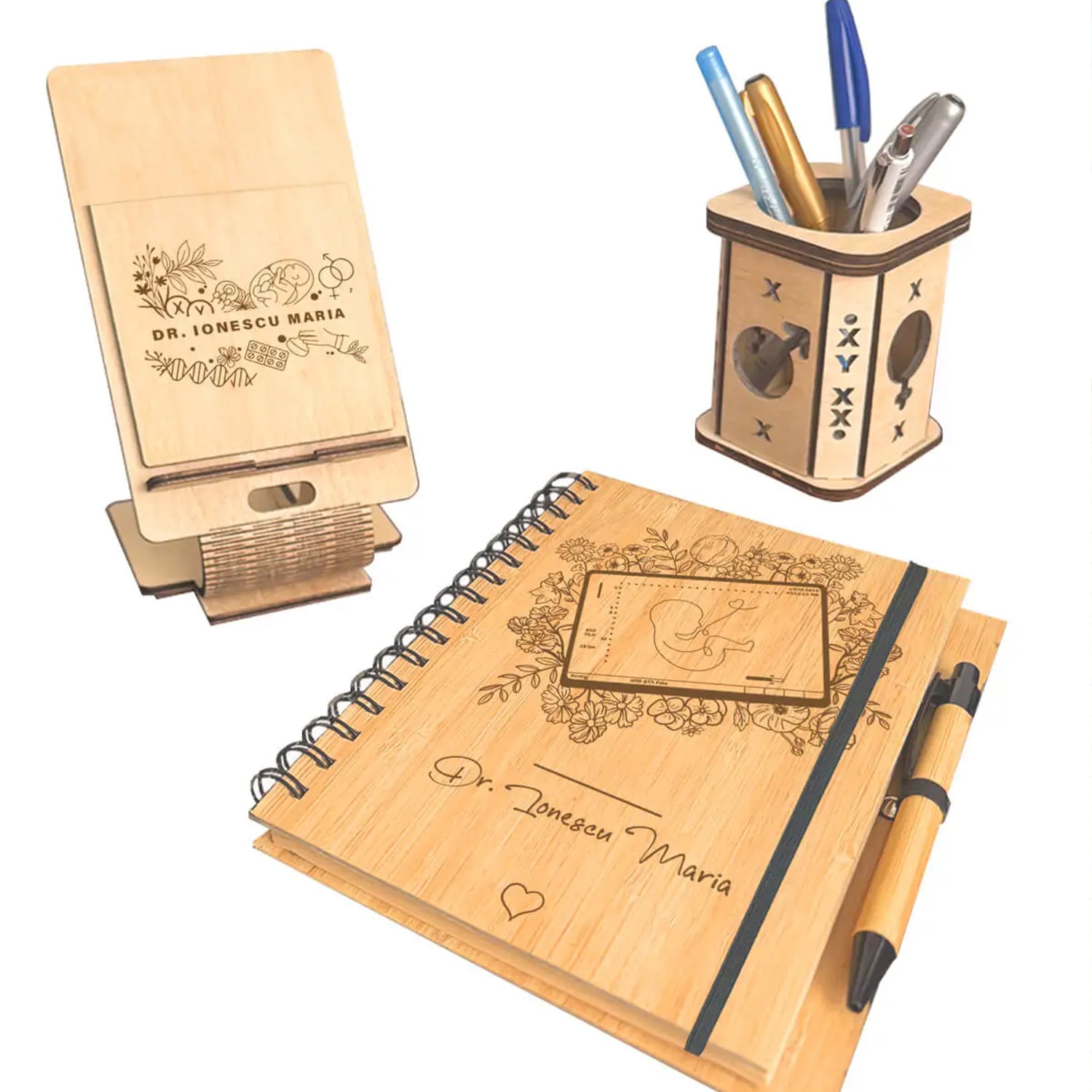 Set cadou doctor ginecolog, suport telefon, suport pixuri, agenda