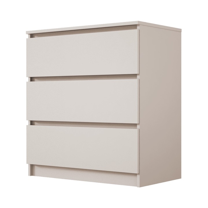 Komód, 3 fiók, kasmír, 70 cm, 79 cm, 39 cm, szilárd konstrukció, csendes és kényelmes működés, könnyű összeszerelés, esztétikus megjelenés, laminált panelek, anyag: 16 mm-es forgácslap, a készlet tartalma: összeszerelési útmutató, összeszerelési