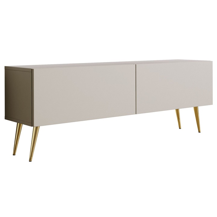 TV szekrény, márka nélküli, 140 x 34 x 32 cm, 2 polc, 2 ajtó, arany lábak, kasmír, a szett tartalma: 1 x bútordarab, 1 x összeszerelési tartozék, 1 x összeszerelési útmutató, anyag: laminált bútorlap, bútorlap vastagsága: 16 mm, keret vastagsága: 16 mm