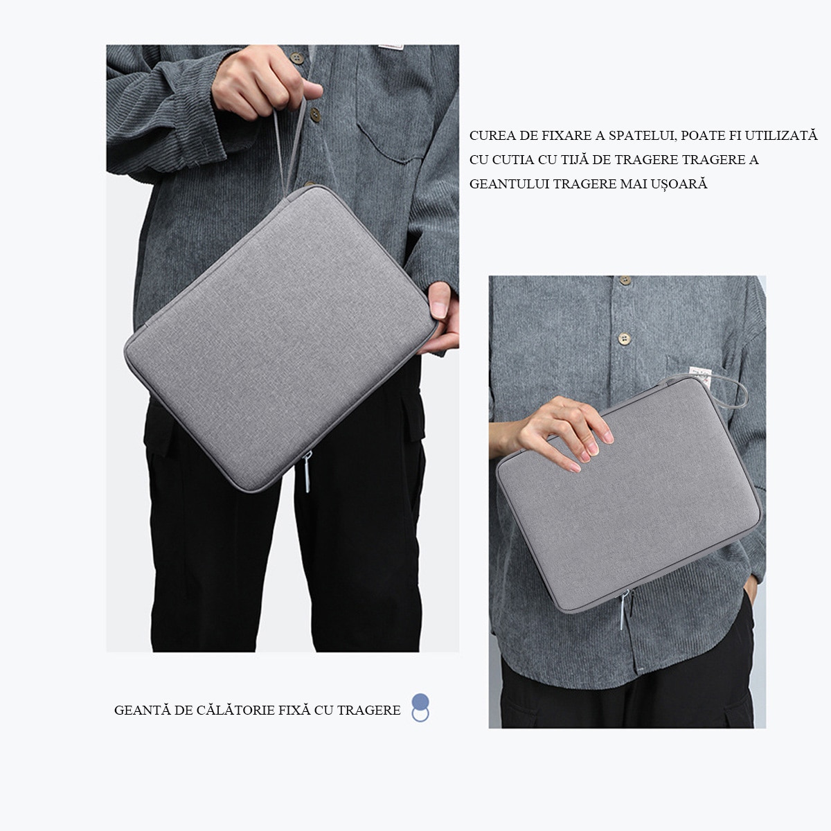 FooFoony Husa Tableta 12.9 inch Husa de Transport pentru iPad, pentru iPad Pro, Surface Pro, Galaxy Tab S8 Plus, compartiment principal si buzunare organizare,12.9 inch, Gri