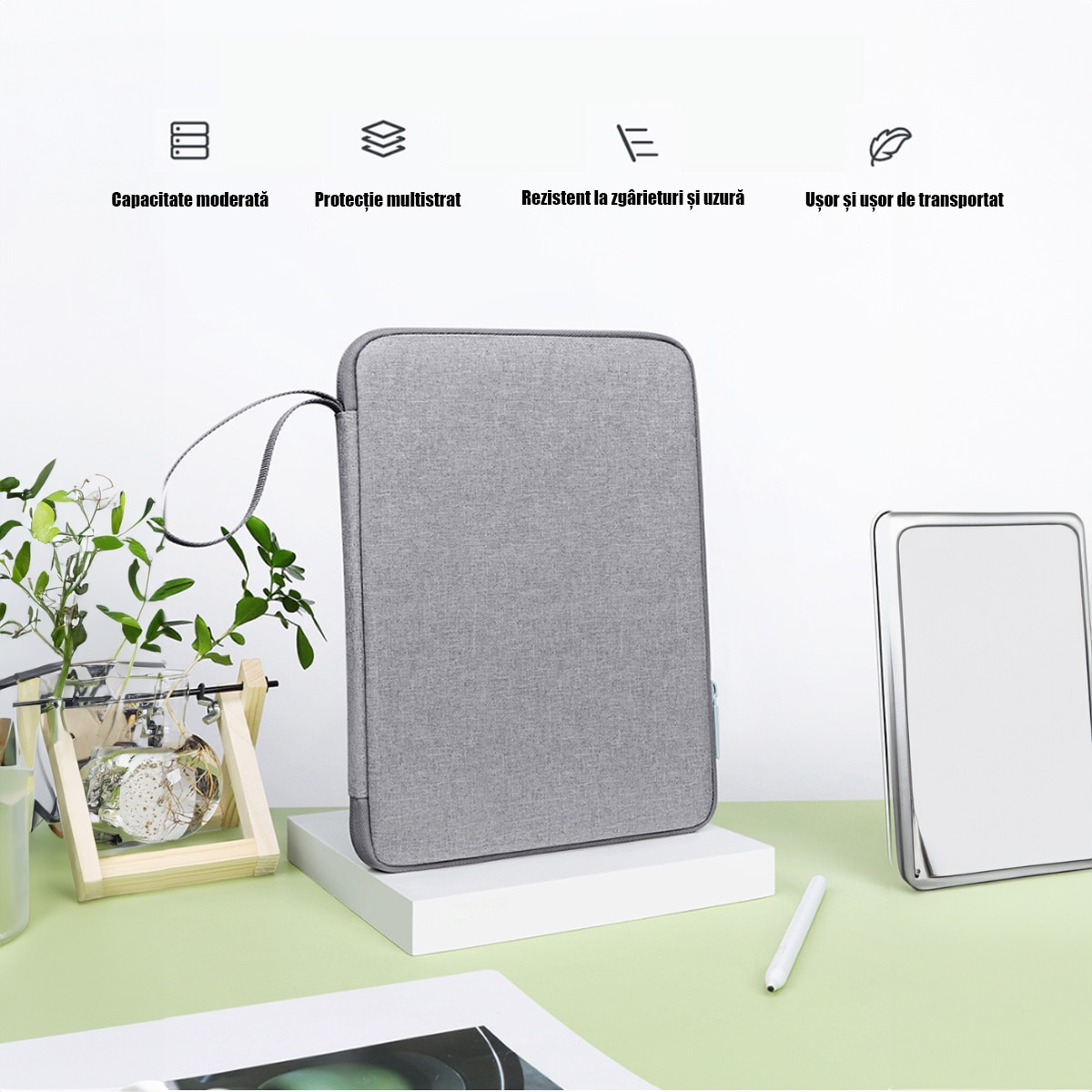 FooFoony Husa Tableta 12.9 inch Husa de Transport pentru iPad, pentru iPad Pro, Surface Pro, Galaxy Tab S8 Plus, compartiment principal si buzunare organizare,12.9 inch, Gri