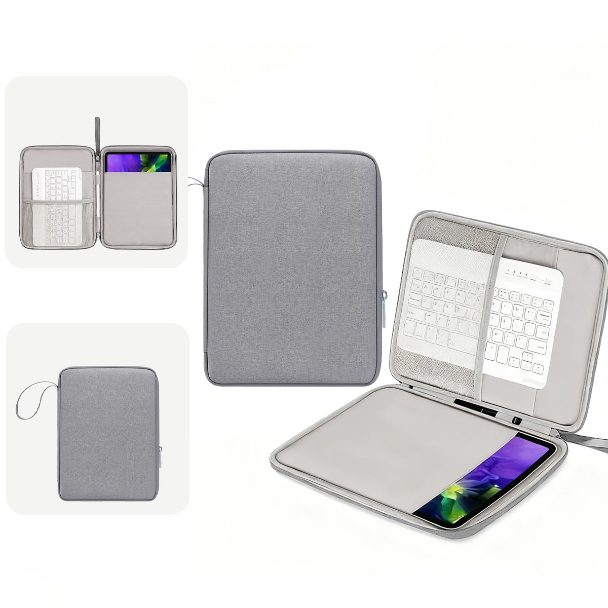 FooFoony Husa Tableta 12.9 inch Husa de Transport pentru iPad, pentru iPad Pro, Surface Pro, Galaxy Tab S8 Plus, compartiment principal si buzunare organizare,12.9 inch, Gri