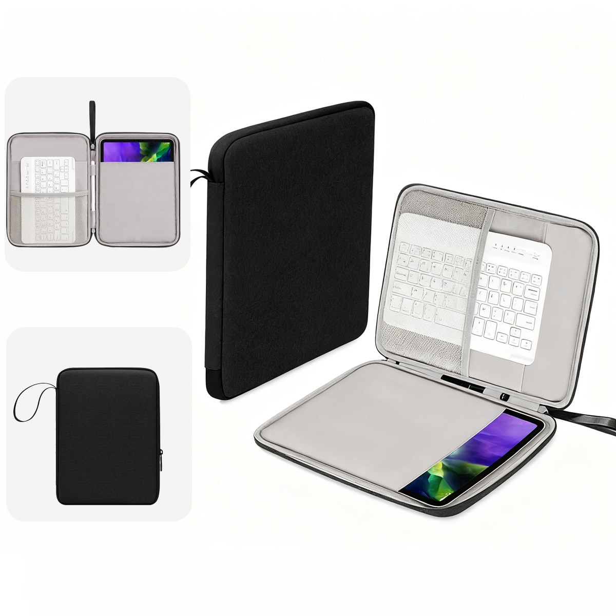 FooFoony Husa Tableta 12.9 inch Husa de Transport pentru iPad, pentru iPad Pro, Surface Pro, Galaxy Tab S8 Plus, compartiment principal si buzunare organizare,12.9 inch, Negru