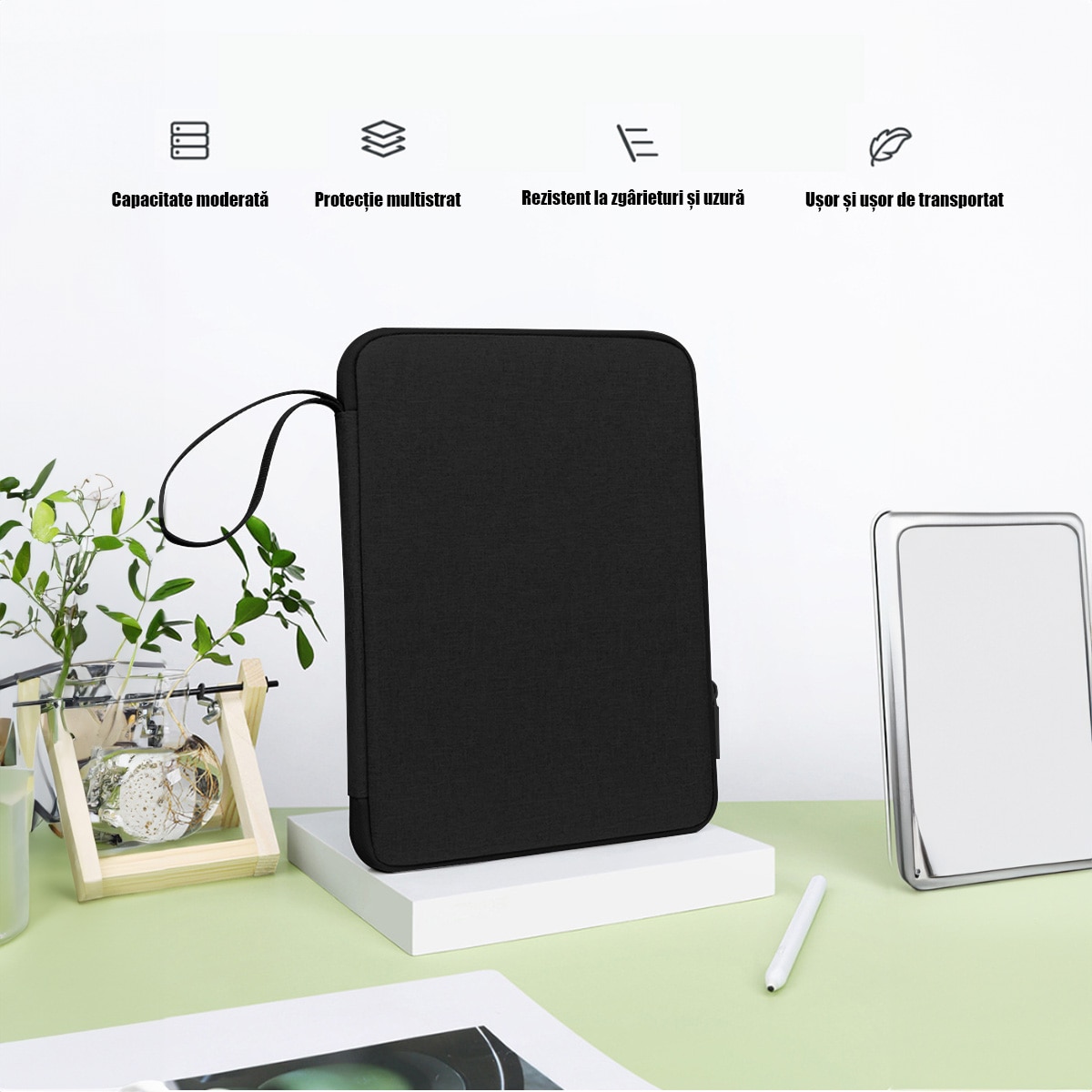 FooFoony Husa Tableta 12.9 inch Husa de Transport pentru iPad, pentru iPad Pro, Surface Pro, Galaxy Tab S8 Plus, compartiment principal si buzunare organizare,12.9 inch, Negru