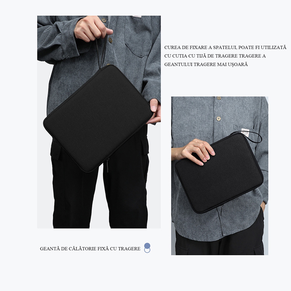 FooFoony Husa Tableta 12.9 inch Husa de Transport pentru iPad, pentru iPad Pro, Surface Pro, Galaxy Tab S8 Plus, compartiment principal si buzunare organizare,12.9 inch, Negru