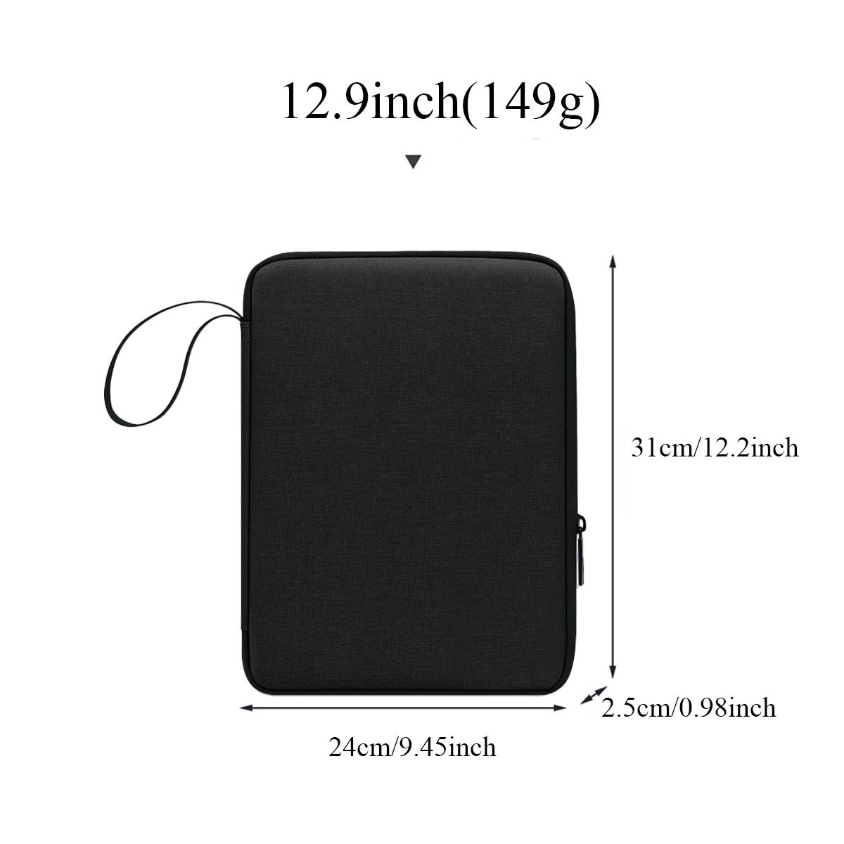 FooFoony Husa Tableta 12.9 inch Husa de Transport pentru iPad, pentru iPad Pro, Surface Pro, Galaxy Tab S8 Plus, compartiment principal si buzunare organizare,12.9 inch, Negru