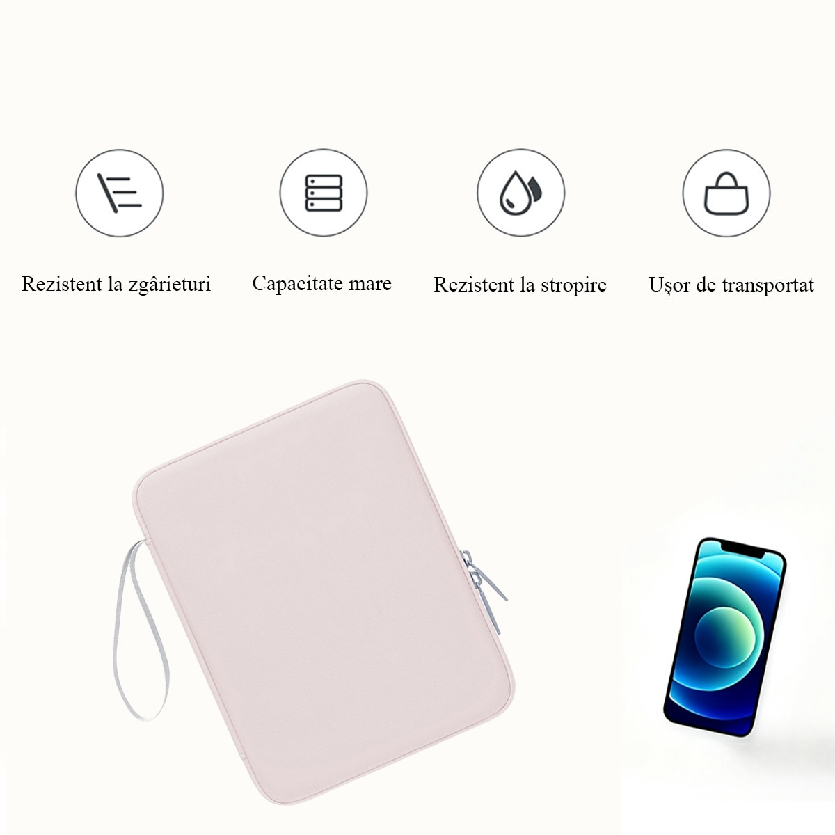 Husă de protecție pentru tabletă, FooFoony, impermeabilă, din PU piele premium, roz, 12-12, 9 inch