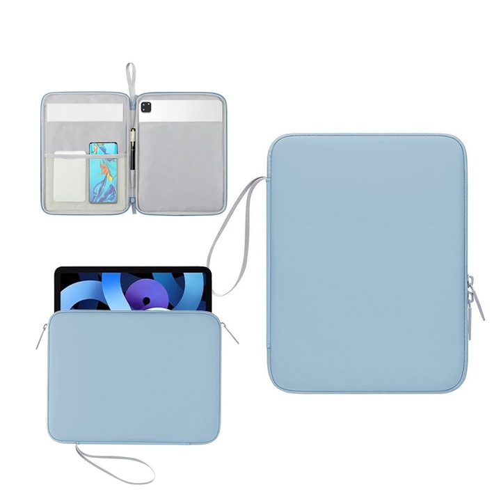 Husă de protecție pentru tabletă FooFoony, 10.9 inch, compartimente multiple, piele sintetică PU, albastru