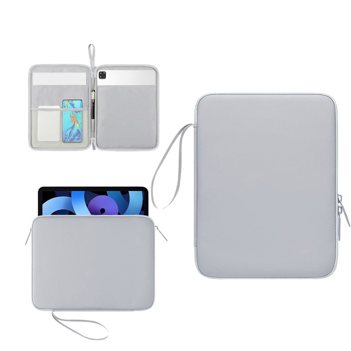 Husă de protecție pentru tabletă FooFoony, impermeabilă, gri, 12.9 inch, pentru iPad Pro, Samsung Galaxy Tab, spațiu generos