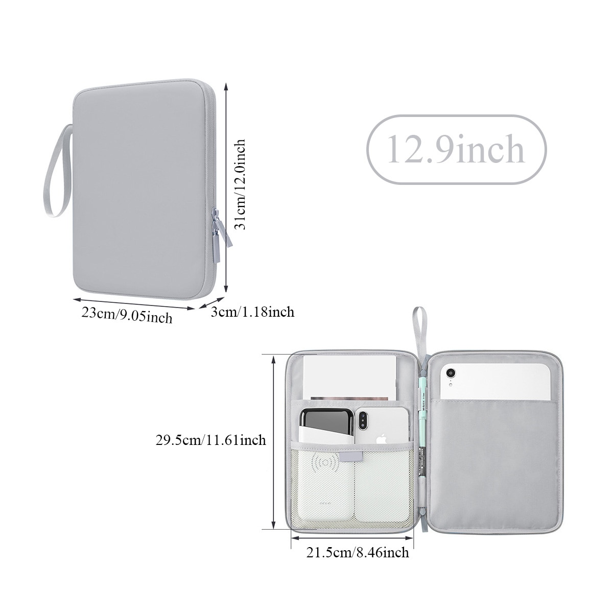 Husă de protecție pentru tabletă FooFoony, impermeabilă, gri, 12.9 inch, pentru iPad Pro, Samsung Galaxy Tab, spațiu generos