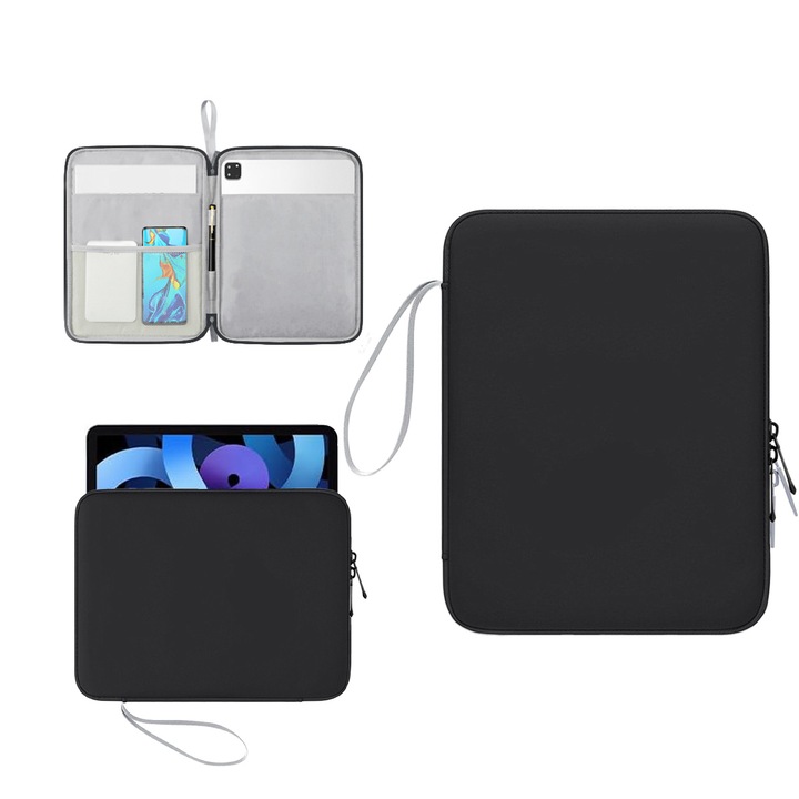 Husă de protecție, FooFoony, pentru tabletă 12-12.9 inch, impermeabilă, PU piele premium, Negru