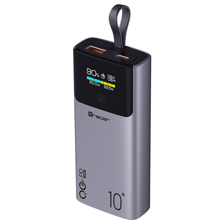 Tracer Comet, 10000 mAh, 22.5W QC, 20W PD, USB-C, USB-A, Fekete-Acél, Powerbank