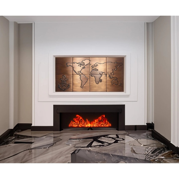 Harta a Lumii Handmade Din Cupru Real – Set De 8 Panouri Decorative – Arta De Perete Rustic Modern Pentru Locuinte Exclusive, Birouri Si Spatii De Lux