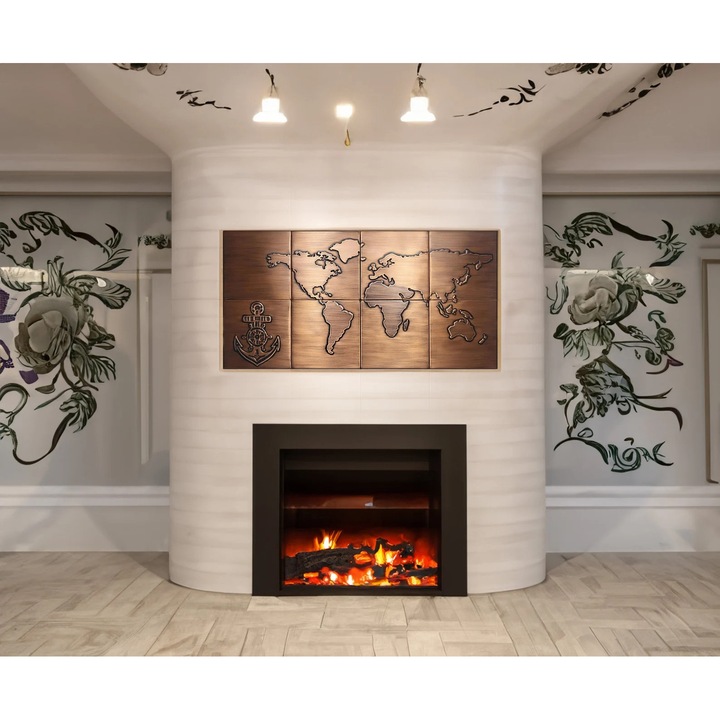 Set De 8 Panouri Din Cupru Autentic – Harta a Lumii Lucrata Manual – Decor Rustic Modern Pentru Pereti De Accent In Bucatarie, Living Sau Spatii Comerciale