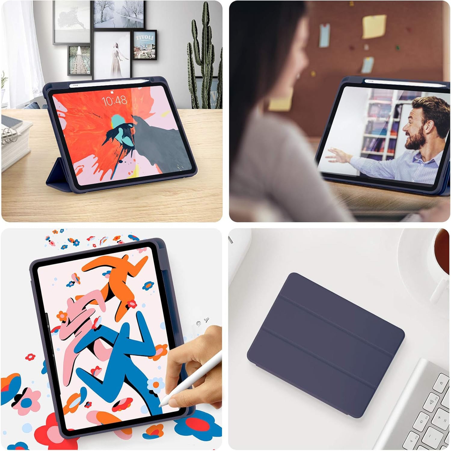 Husa de protectie pentru tableta, potrivita pentru iPad Air 11" (M3/M2 )2025/2024, iPad Air 5/4 generatii 2022/2020 10.9 ", functie automata trezire/dormi, cu tava pentru stilouri, Albastru marin
