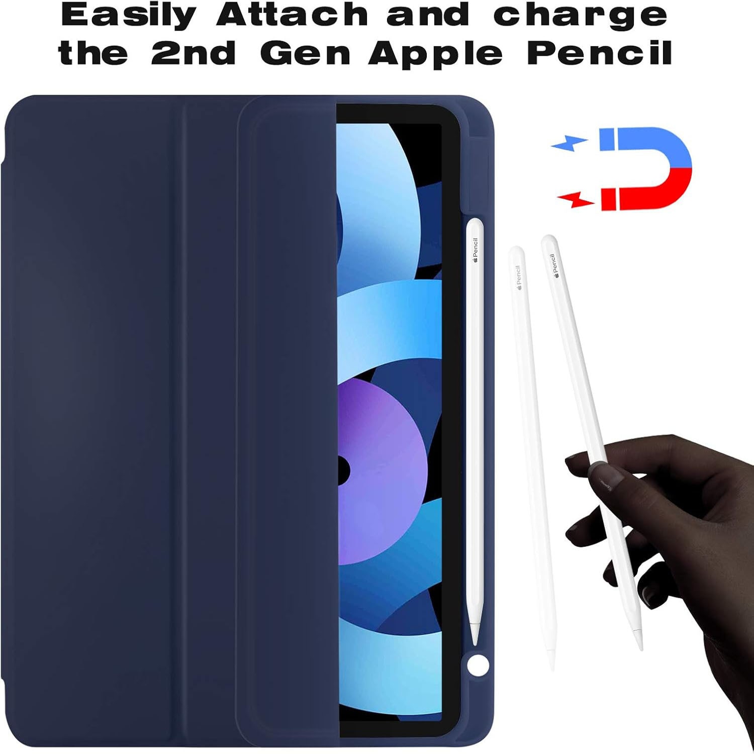Husa de protectie pentru tableta, potrivita pentru iPad Air 11" (M3/M2 )2025/2024, iPad Air 5/4 generatii 2022/2020 10.9 ", functie automata trezire/dormi, cu tava pentru stilouri, Albastru marin