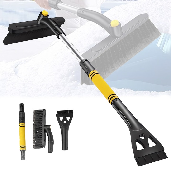 Racleta de gheata si perie de zapada 3 in 1, Suness, cap pivotant 360°, Instrument de Indepartare a zapezii auto, lopata telescopica de zapada, perie de zapada, razuitor de zapada 64-80CM, pentru masini, SUV si camioane, galben