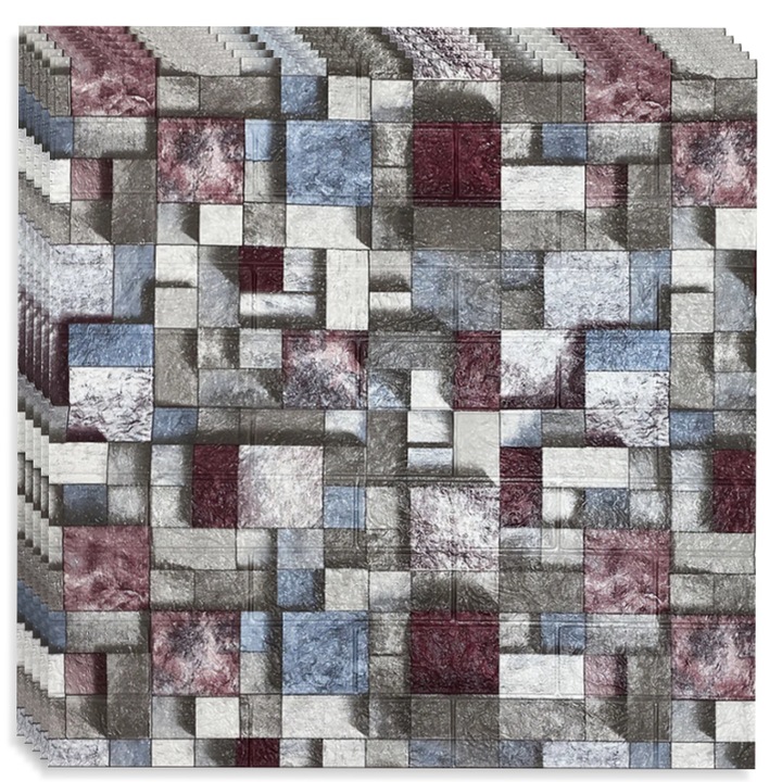 Set 10x Tapet 3D autoadeziv HOZRO, Model imitatie caramida, design modern, foarte usor de montat, Multicolor 93