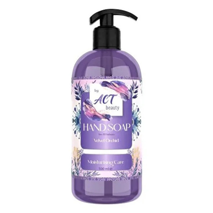 Sapun Lichid De Maini ACT Beauty Orhidee Catifelata, Formula Hidratanta, Curatare Delicata, Parfum Floral Intens, Protectie Si Ingrijire Zilnica, Cu Dozator Practic, 500 Ml
