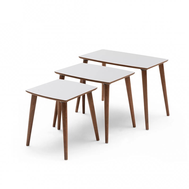 Set 3 masute auxiliare Expomob RUYA, dimensiuni 62/47/31x39x50/45/40 cm, culoare maro deschis + crem