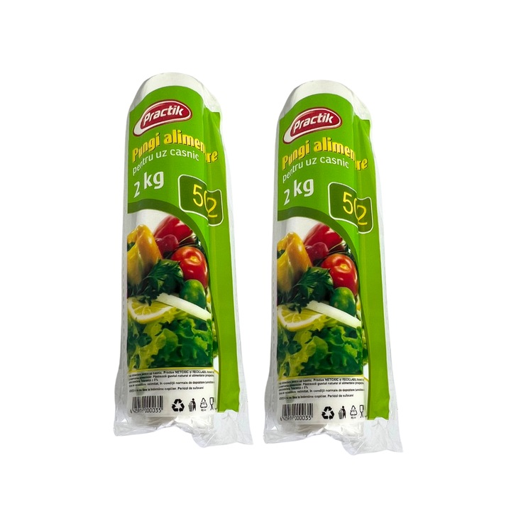 Set 2x Rola Pungi alimentare pentru uz casnic, 2 kg, 250 buc