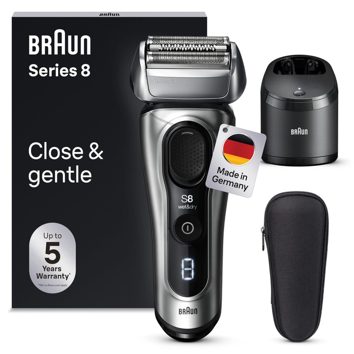 Braun Series 8 elektromos borotva, 4 fej, 60 perc üzemidő, ezüst