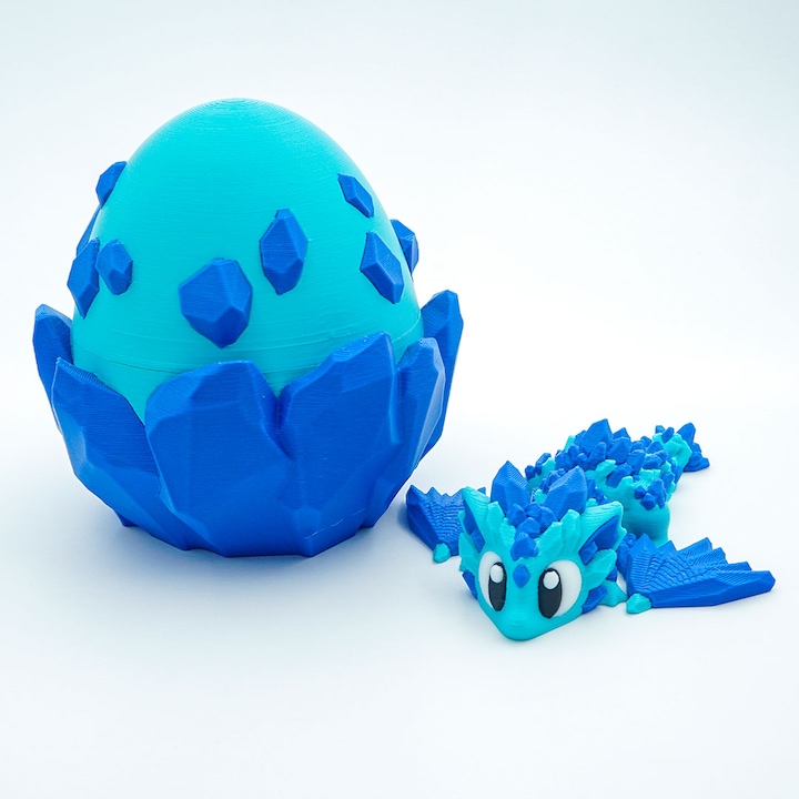 Set Mini Dragon de Cristal + Ou de Dragon, Figurina Articulata, 3D, Albastru