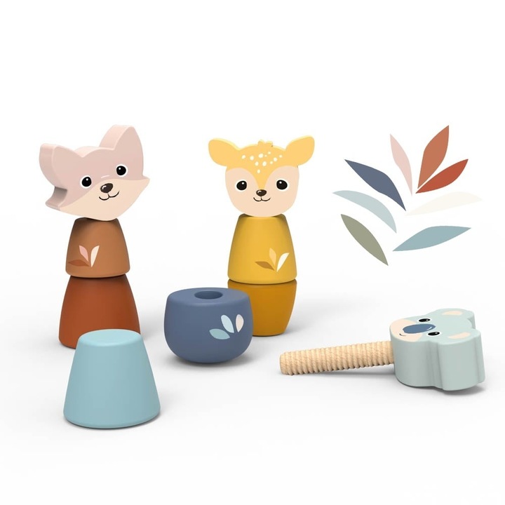 Jucarie interactiva, animale cu surub, Speedy Monkey, din lemn, 9 piese, +2 ani