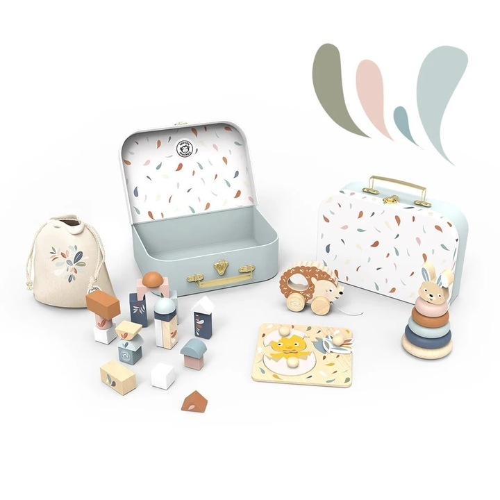 Образователен комплект, Моята първа кутия с играчки, Speedy Monkey, 31 дървени части, +1 година