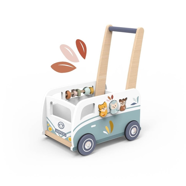 Premergator cu activitati educative, Speedy Monkey, din lemn, sistem de franare, +12 luni