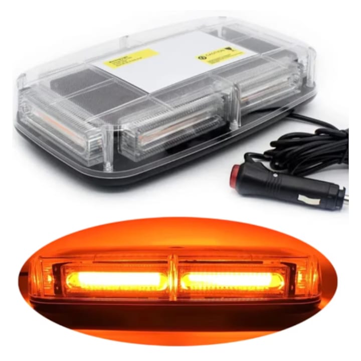 LED маяк лампа, 36W, 12-24V, жълта светлина, стробоскоп, защитени магнити, щепсел за запалка, 3000K