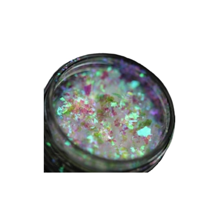 Pigment pehely PK118 (áttetsző zöld-világoslila-pezsgős-rózsa irizálással) KAJOL Beauty sminkhez