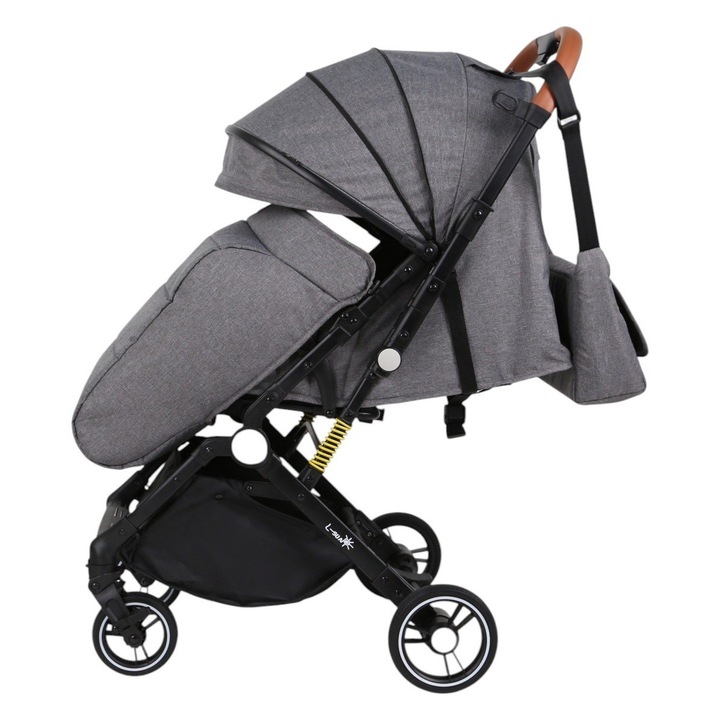 L-Sun sport babakocsi, C6, szürke, összecsukható troller típusú, megfordítható fogantyúval, lábzsákkal és kis táskával