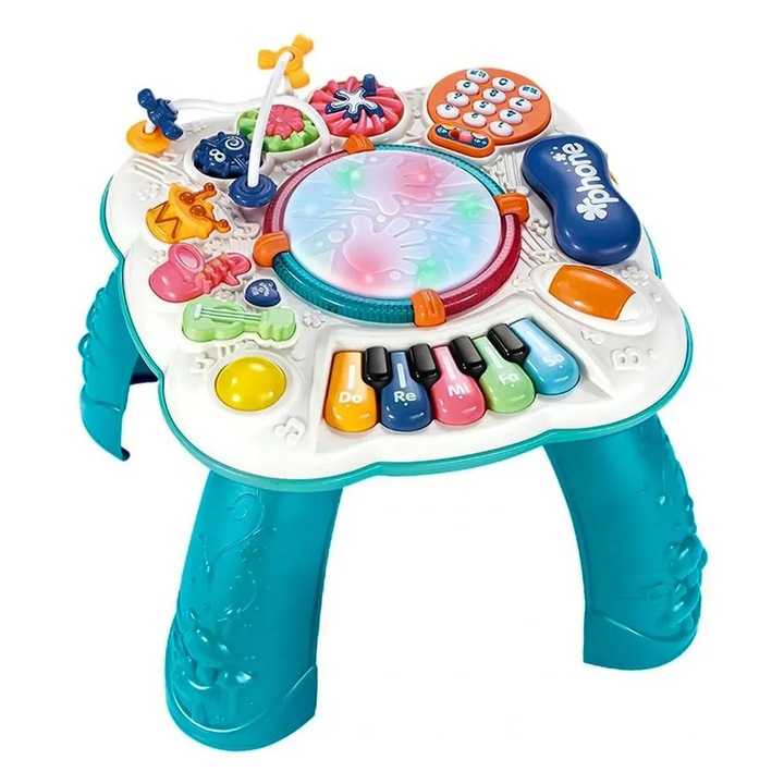 Masuta educativa interactiva idealSTORE 8 in 1, Activitati de invatare prin joaca, Acesorizata cu pian, telefon, intrumente muzicale, lumini, Imbunatateste perfect abilitatile manuale si motorii ale unui copil