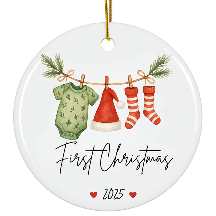 Akril dísz bébi első karácsonya 2025 fehér 8cm személyre szabott