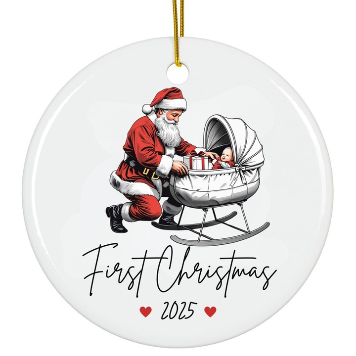 Akril karácsonyfadísz, fehér, baba, Első Karácsony 2025, 8cm